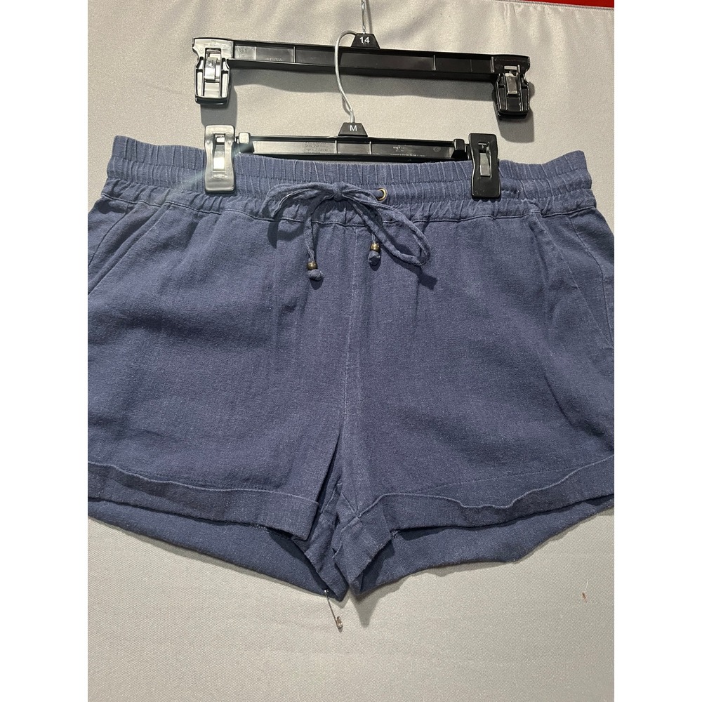 Love Tree Navy Blue Linen Blend Drawstring Cuffed Shorts Women Large 0154